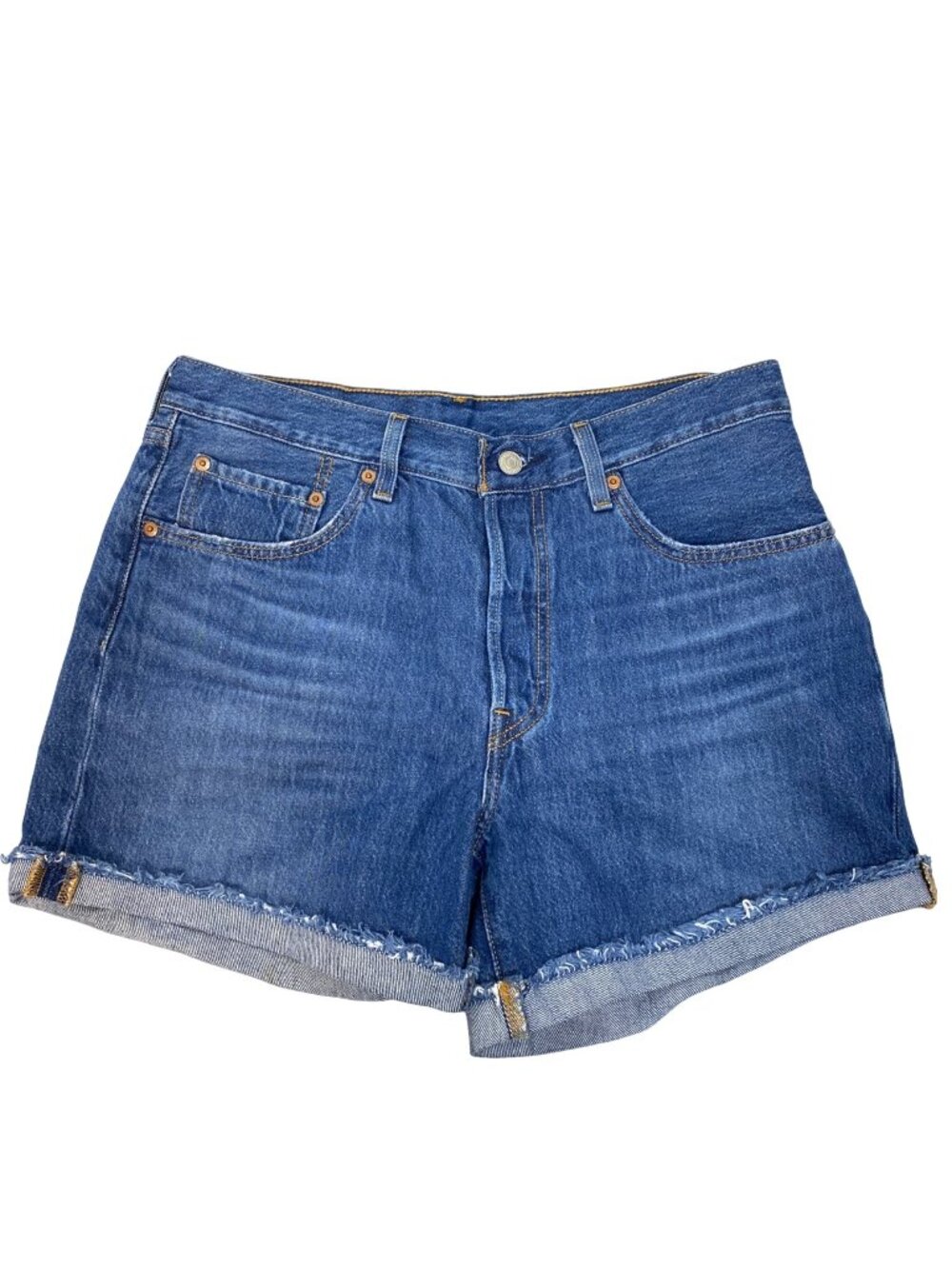 Levi's 501 Long Button Fly High Rise Denim Blue Jean Shorts Women's Size 30
